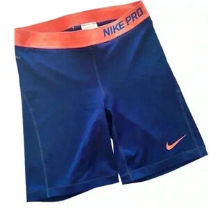 NIKE Pro DriFit Blue/Orange Highrise Compression Athletic Shorts Size M